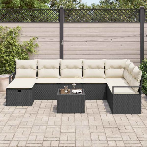 vidaXL Havesofa Sæt 8 pcs Sort Poly rattan