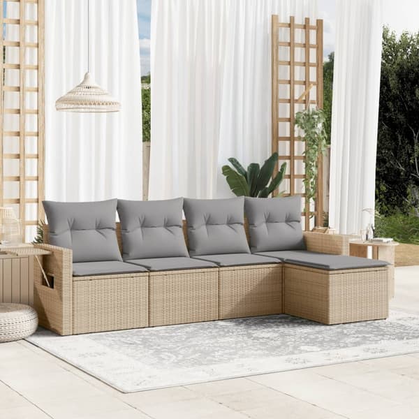 vidaXL sofasæt til haven 5 dele med hynder polyrattan beige