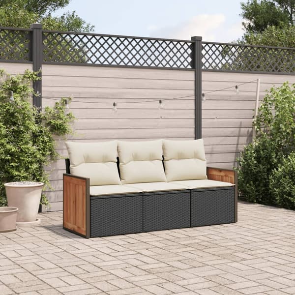 vidaXL sofasæt til haven 3 dele med hynder polyrattan sort
