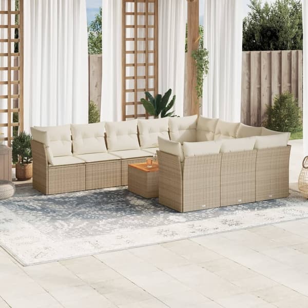 vidaXL sofasæt til haven 11 dele med hynder polyrattan beige