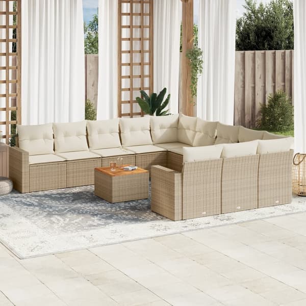 vidaXL sofasæt til haven 12 dele med hynder polyrattan beige