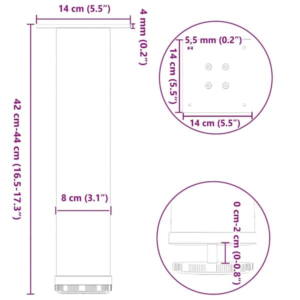 vidaXL sofabordsben 4 stk. sort 42-44 cm stål