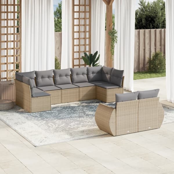 vidaXL sofasæt til haven 9 dele med hynder polyrattan beige