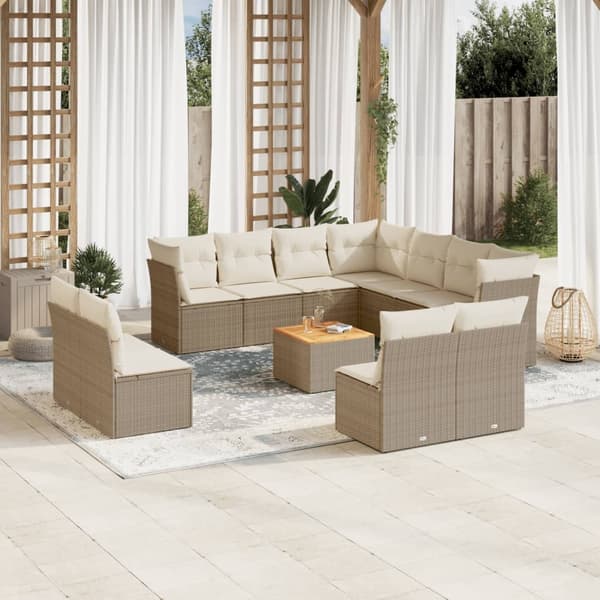 vidaXL sofasæt til haven 12 dele med hynder polyrattan beige