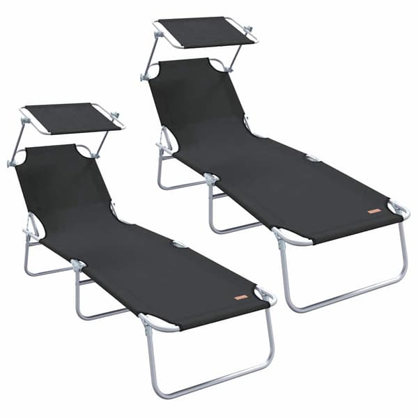 vidaXL Solstol 2 pcs Sort 58 x 188 x 77cm Polyester