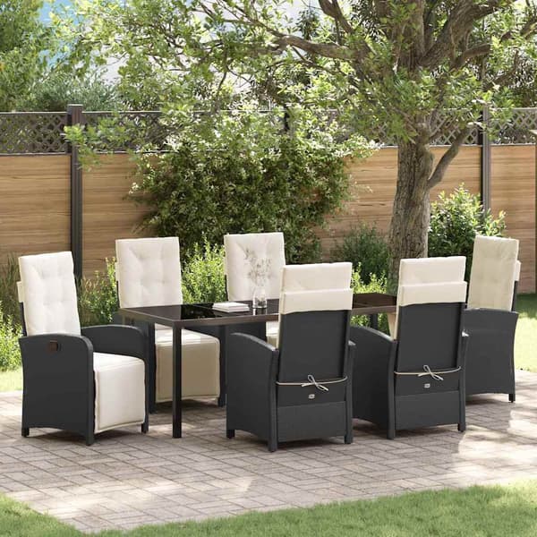 vidaXL Have Spisebordssæt 7 pcs Sort polyrattan