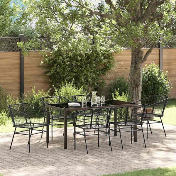 vidaXL Have Spisebordssæt 7 pcs Sort polyrattan