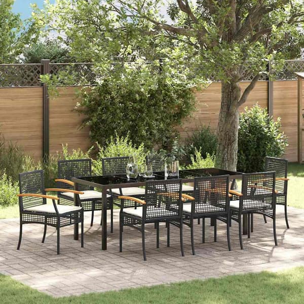vidaXL Have Spisebordssæt 9 pcs Sort polyrattan