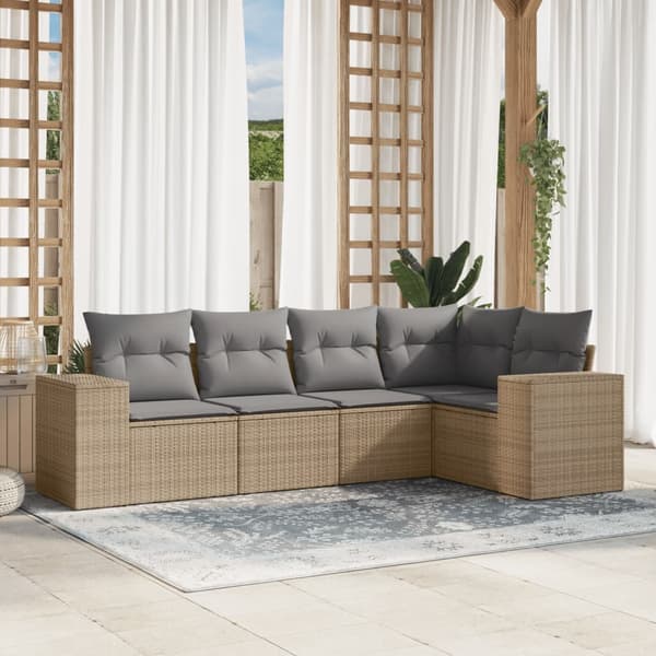 vidaXL sofasæt til haven 5 dele med hynder polyrattan beige