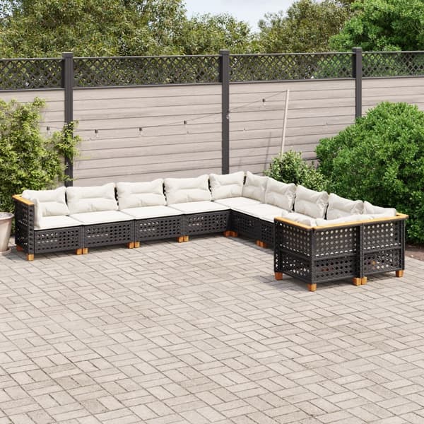 vidaXL sofasæt til haven 10 dele med hynder polyrattan sort