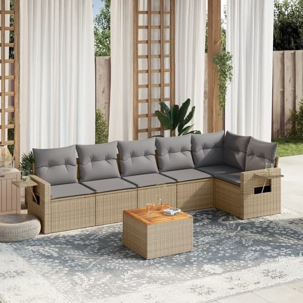 vidaXL sofasæt til haven 7 dele med hynder polyrattan beige