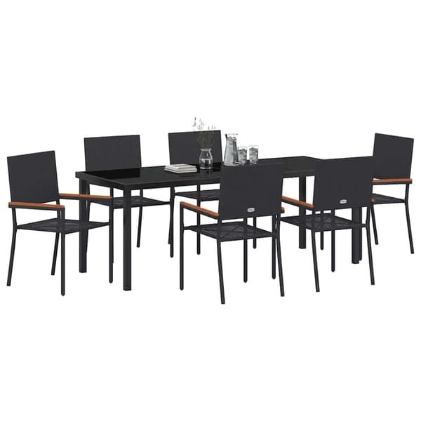 vidaXL Have Spisebordssæt 7 pcs Sort Poly rattan