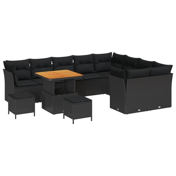 vidaXL Havesofa Sæt 12 pcs Sort polyrattan