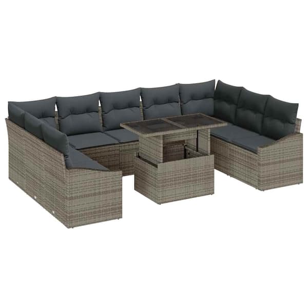 vidaXL Sofa Sæt med pude 10 pcs Grå polyrattan