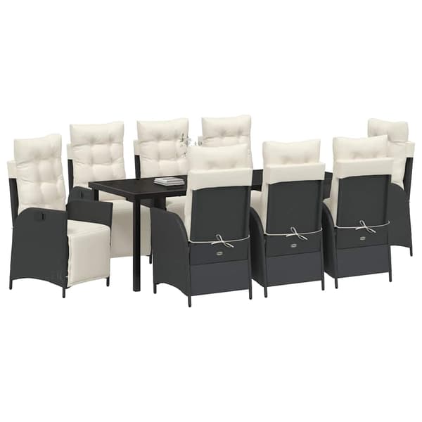 vidaXL Have Spisebordssæt 9 pcs Sort Poly rattan