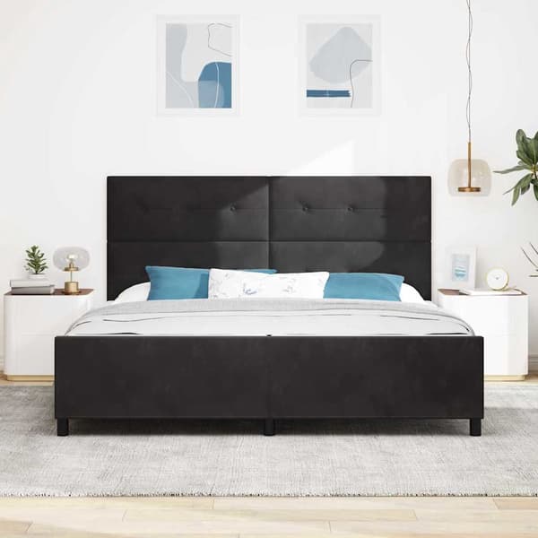 vidaXL Sengestel med hovedgærde Sort 200 x 200 cm Fløjl
