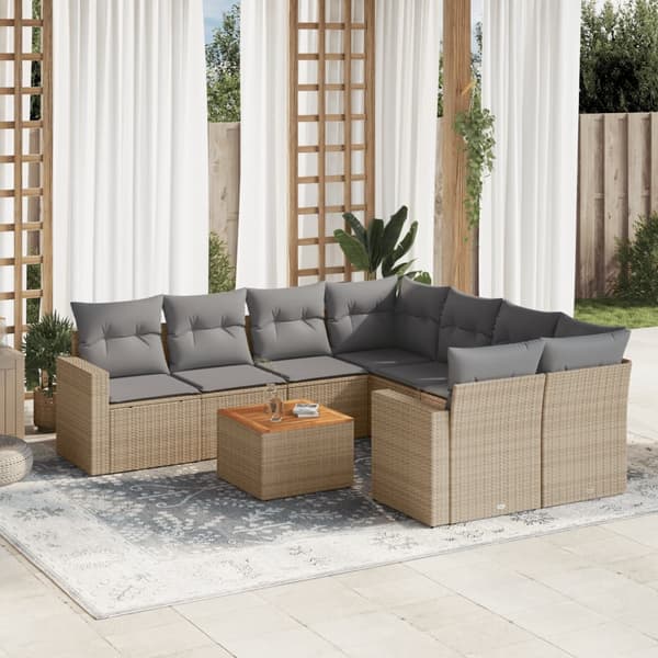 vidaXL sofasæt til haven 9 dele med hynder polyrattan beige