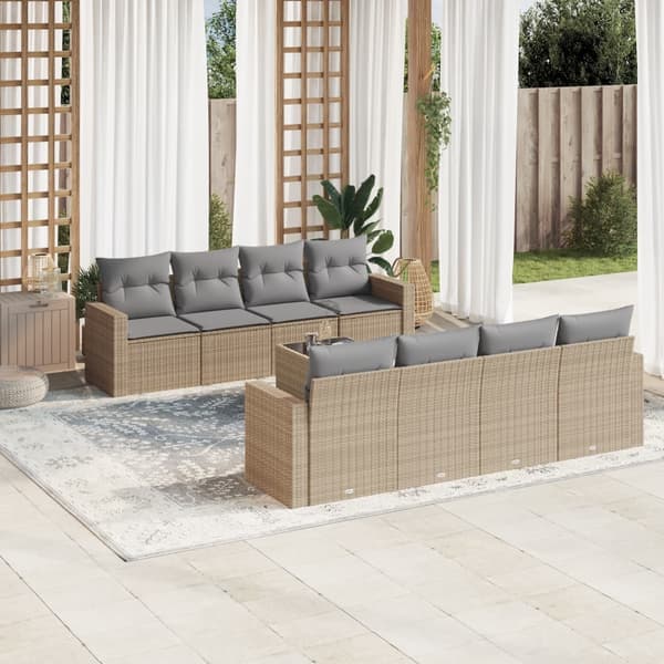 vidaXL sofasæt til haven 9 dele med hynder polyrattan beige