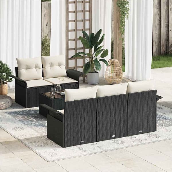 vidaXL Sofa Sæt med pude 6 pcs Sort polyrattan