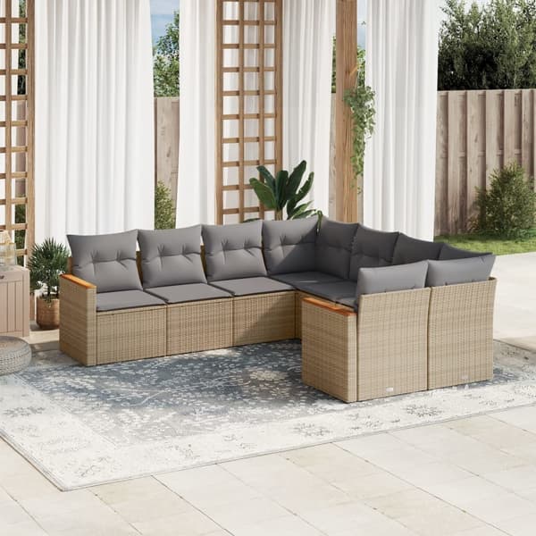 vidaXL sofasæt til haven 8 dele med hynder polyrattan beige