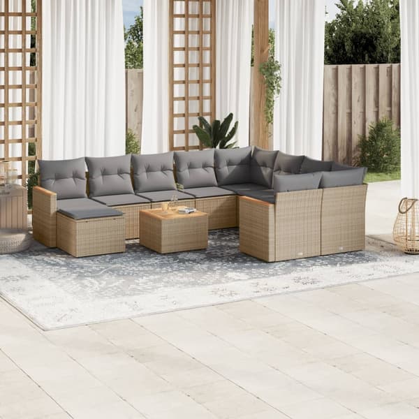 vidaXL sofasæt til haven 11 dele med hynder polyrattan beige