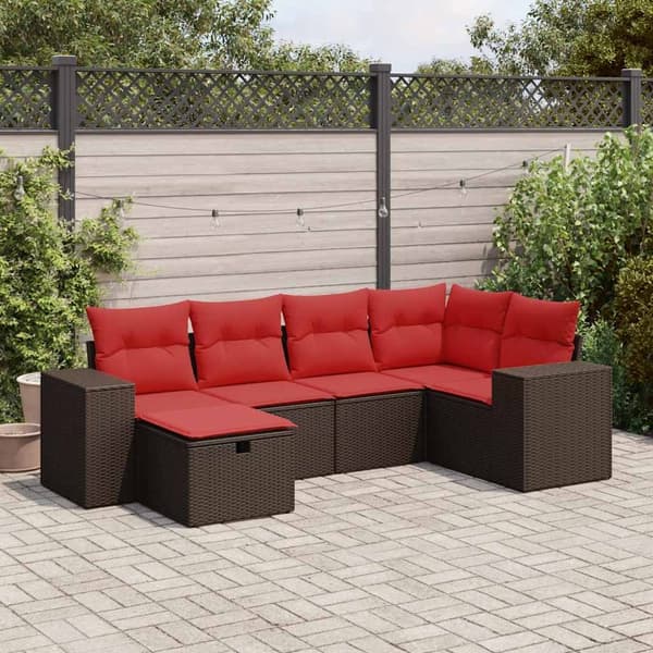 vidaXL sofasæt til haven 6 dele med hynder polyrattan brun