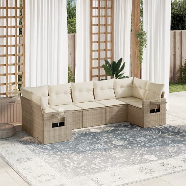 vidaXL sofasæt til haven 7 dele med hynder polyrattan beige