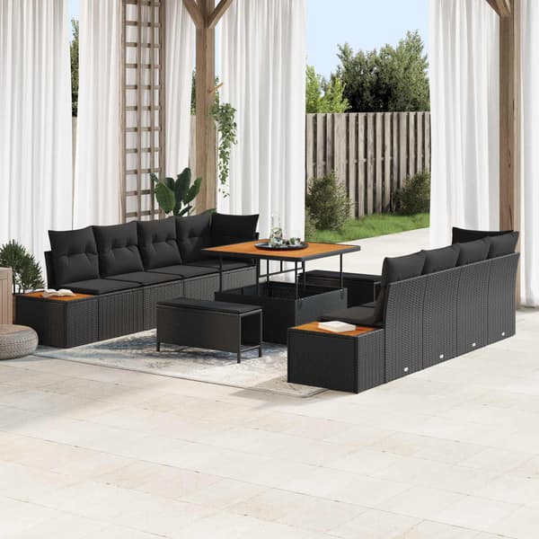vidaXL Havesofa Sæt 11 pcs Sort polyrattan