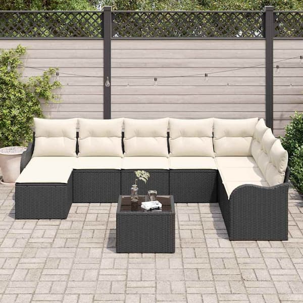 vidaXL Havesofa Sæt 9 pcs Sort polyrattan