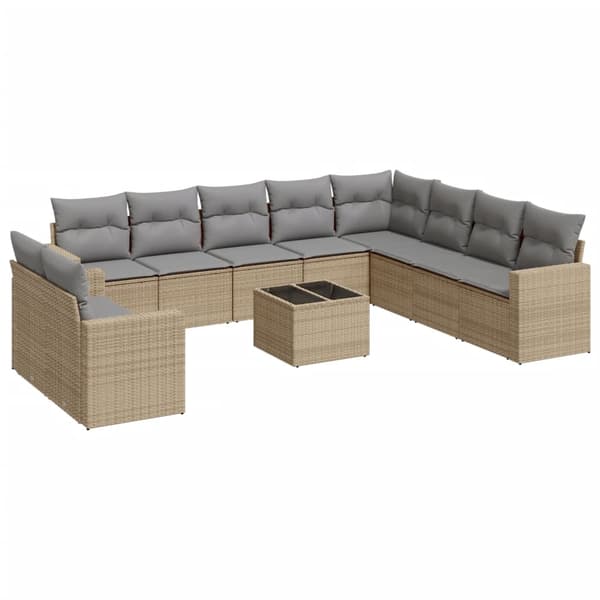 vidaXL sofasæt til haven 11 dele med hynder polyrattan beige