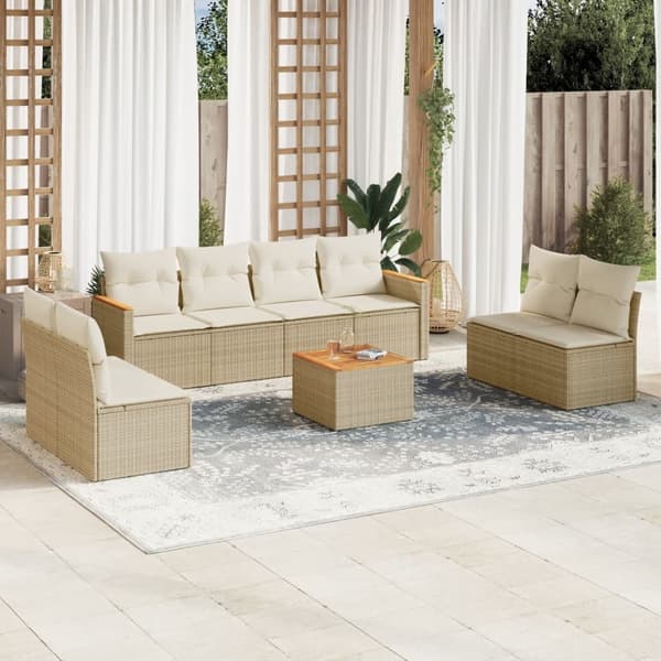 vidaXL sofasæt til haven 9 dele med hynder polyrattan beige