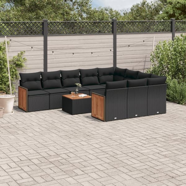 vidaXL sofasæt til haven 11 dele med hynder polyrattan sort