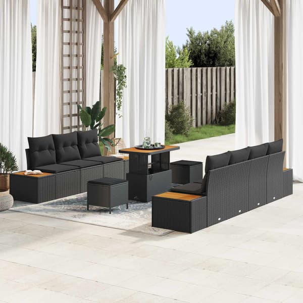 vidaXL Havesofa Sæt 10 pcs Sort polyrattan