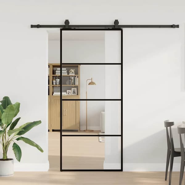 vidaXL Skydedør med monteringstilbehør sort 90x205 cm ESG glas