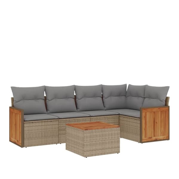 vidaXL sofasæt til haven 6 dele med hynder polyrattan beige