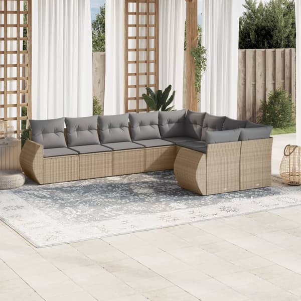 vidaXL sofasæt til haven 9 dele med hynder polyrattan beige