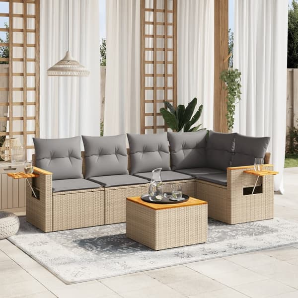 vidaXL sofasæt til haven 6 dele med hynder polyrattan beige