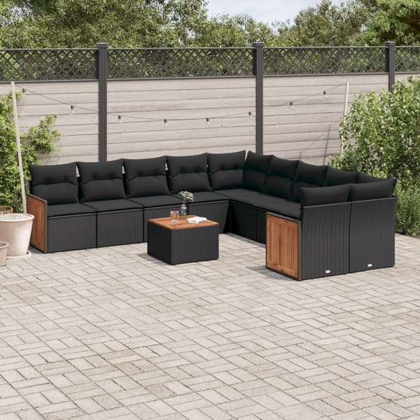 vidaXL sofasæt til haven 11 dele med hynder polyrattan sort