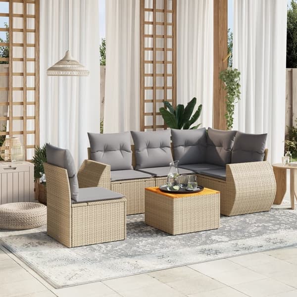 vidaXL sofasæt til haven 6 dele med hynder polyrattan beige