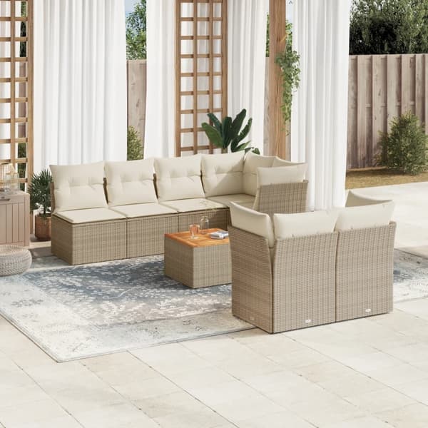 vidaXL sofasæt til haven 8 dele med hynder polyrattan beige