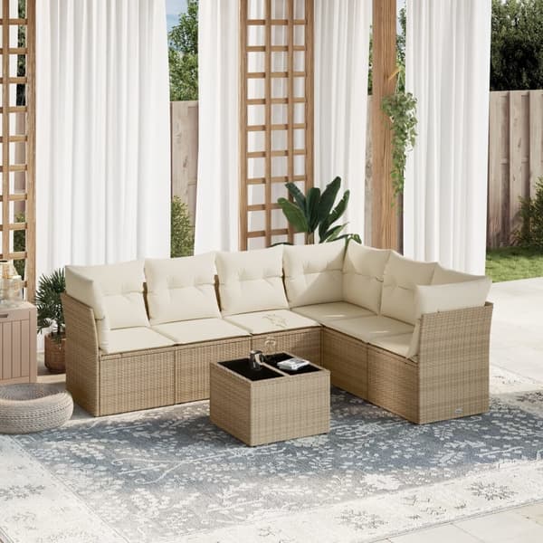 vidaXL sofasæt til haven 7 dele med hynder polyrattan beige