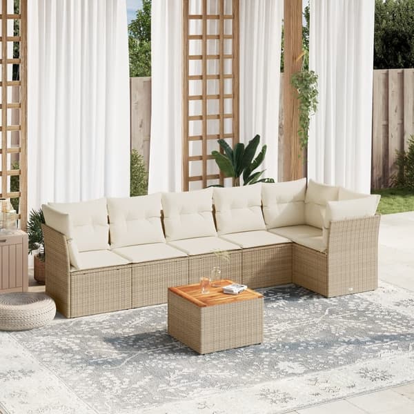 vidaXL sofasæt til haven 7 dele med hynder polyrattan beige