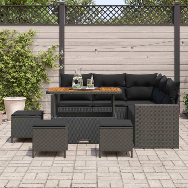 vidaXL Havesofa Sæt 9 pcs Sort polyrattan