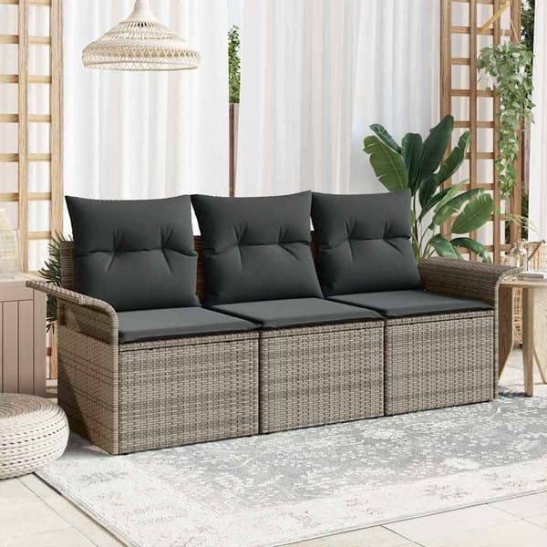 vidaXL Sofa Sæt med pude 3 pcs Grå polyrattan