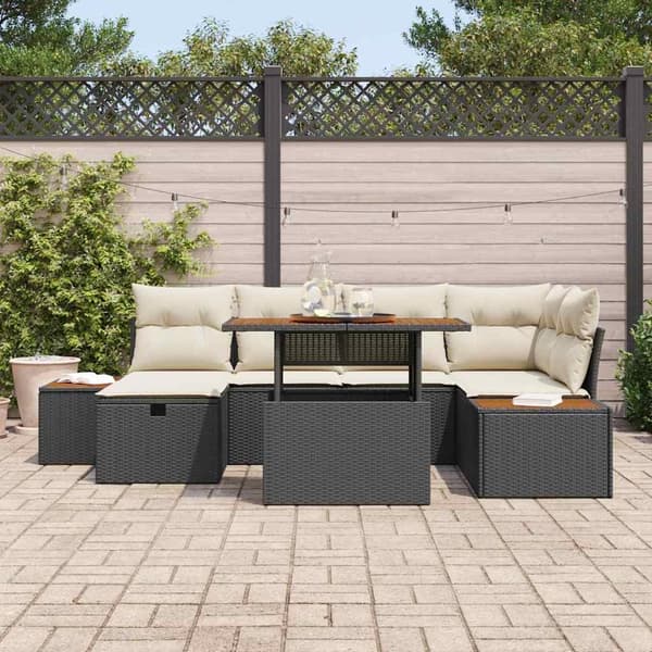 vidaXL Havesofa Sæt 7 pcs Sort polyrattan