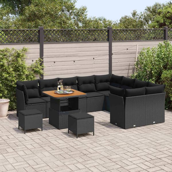 vidaXL Havesofa Sæt 12 pcs Sort polyrattan