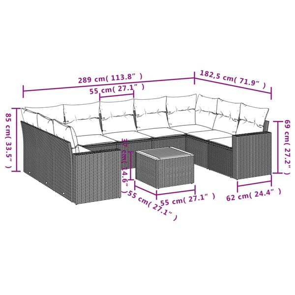 vidaXL sofasæt til haven 10 dele med hynder polyrattan beige