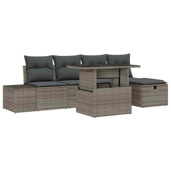 vidaXL Havesofa Sæt 6 pcs Grå Poly rattan