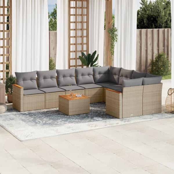 vidaXL sofasæt til haven 10 dele med hynder polyrattan beige
