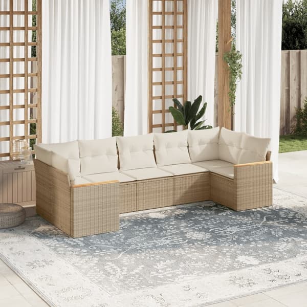 vidaXL sofasæt til haven 7 dele med hynder polyrattan beige